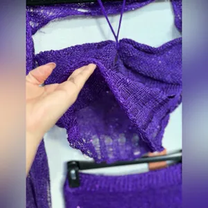 Fairy core 3PC Purple Crochet Set M Festival W Y2K Distressed Crop Top Skirt thumbnail 7