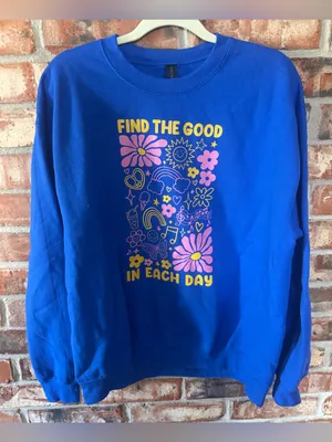 Gildan Royal Blue Sweatshirt with Pink & Yellow Graphic thumbnail 1