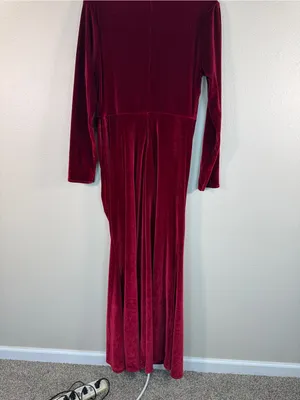 Burgundy Red Velvet Plunging Neckline Maxi Dress Gown Womens XL Holiday Party thumbnail 6