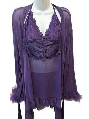 Boutique Lace Patchwork Camisole Nightgown & Bell Sleeve Sheer Robe Set Sz 2X thumbnail 4