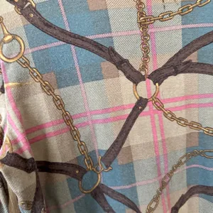 Ralph Lauren equestrian plaid long sleeve top chains hardware preppy stretch thumbnail 9