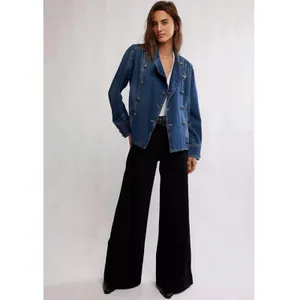 Free People Imogene Denim Officer Jacket in Ensign Wash Large Military Denim thumbnail 14