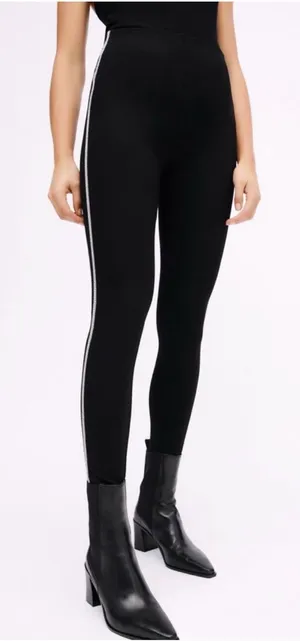 NWT ZARA Black High-Waisted Leggings with Rhinestone Side Stripe - Size XL thumbnail 1