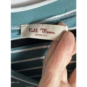 Full Moon Maternity Shirt Women's Medium Green Striped Gathered Sides for Baby thumbnail 2