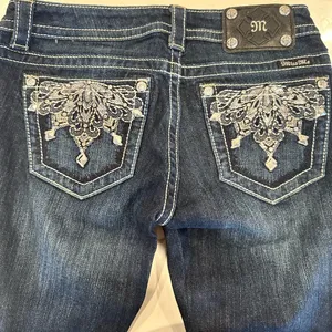 Miss Me Signature Boot Cut Crop Bling Jeans Dark Wash Size 27 thumbnail 7