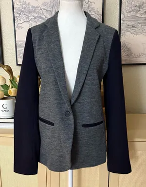 J CREW Contrast Knit Blazer Wool Blend Grey Black‎ Sleeves Size 8 thumbnail 1