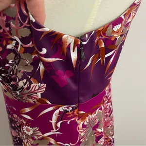 Tahari Dress Sheath Floral Botanical Leaves Lined Sleeveless Fuchsia Pink Purple thumbnail 5