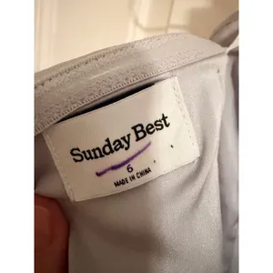 Sunday Best Satin Mini Dress Womens 6 Silver Blue Strapless Fold‎ Over Cocktail thumbnail 5