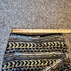 GB Womens‎ Black Gold Silver Sequin Geometric Chevron Wrap Mini Skirt Medium thumbnail 7