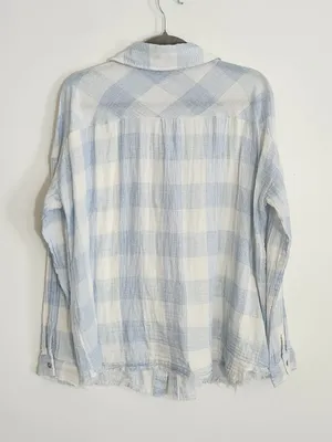 OTT Light Blue and White Check Cotton Gauze Button Down Shirt Size XL thumbnail 5