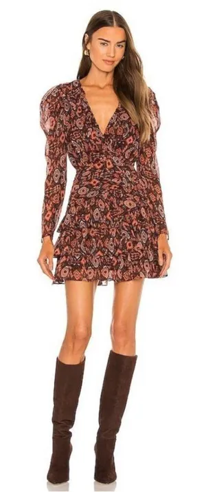 Ulla Johnson Esila Silk Abstract Ruffle Long Sleeve Mini Dress Size 6 Party Ikat thumbnail 1