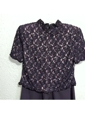 Vintage Elegant Black Lace Top and Skirt Set Two Piece Dress semi Formal thumbnail 5
