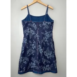 Y2K Size S M Reversible Floral Blue Jean Denim Mini Babydoll Jumper Dress thumbnail 4