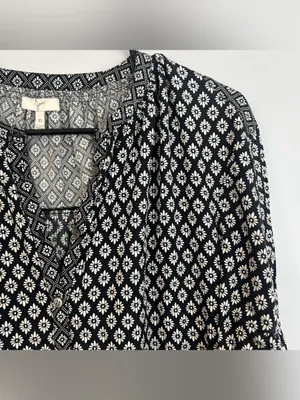 Joie Hagi Long Bishop Sleeve Ditzy Tile Print Black/White Drop BohoDress Size XS thumbnail 6
