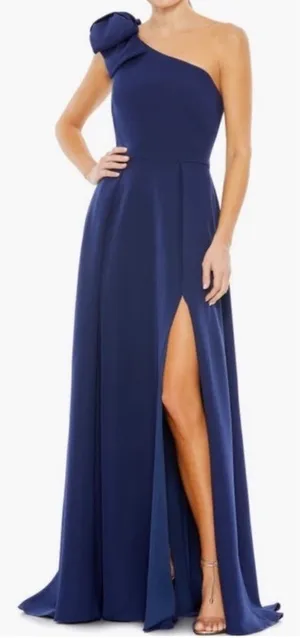 NWT Ieena MacDuggal Bow One Shoulder A-Line Gown Midnight Size 6 thumbnail 1