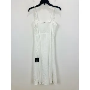 Lulus Loveliest Looks White Floral Jacquard Tie-Strap Midi Dress Medium NWT thumbnail 10