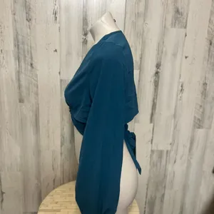 SHEIN Teal Blue O-Ring Long Sleeve Crop Top Womens Size Small S Wrap Tie Back Bl thumbnail 5