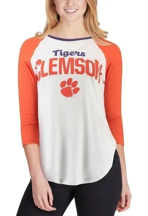 Three Ships Women's Size Medium Quinn Shirt Raglan Sleeve Clemson Tigers White thumbnail 1