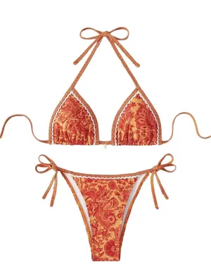 BYFINECANY Women's Floral Printed Swim Bikini Set Orange S thumbnail 1