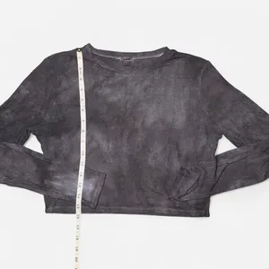 GARAGE Grey Tie-Dye, Ribbed, Cropped Long Sleeve Shirt; size XL thumbnail 4
