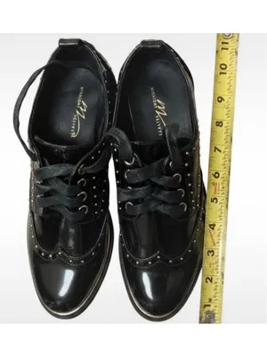 🔥 MIDNIGHT VELVET Studded Patent Wingtip Oxfords 7M Major Whimsygoth Vibes 🔥 thumbnail 12