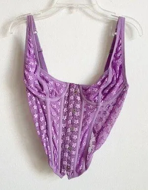 Size S Purple Lace Floral Hook Corset Top thumbnail 1