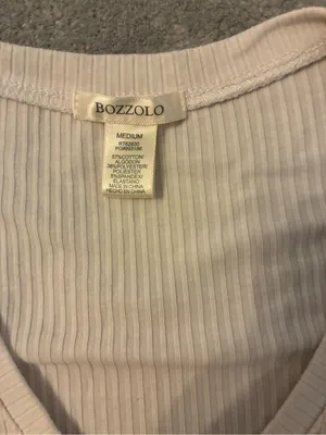 Women’s Bozzolo Brand Cozy Ribbed Cropped V-Neck Tee - White Size Medium thumbnail 2