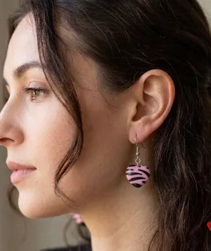 Fashion jewelry earrings pink zebra dangle sexy 80s‎ thumbnail 1