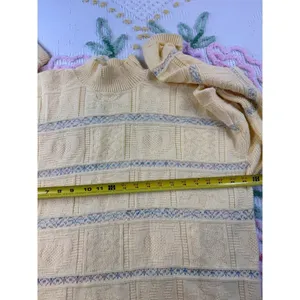 Vintage Basic Editions Knit Sweater Striped Cream Blue‎ Acrylic Size Medium Gold thumbnail 4