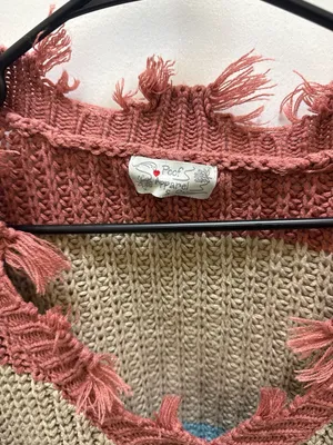 Poof Apparel Distressed Striped Chunky Knit V-Neck Sweater Size S thumbnail 2