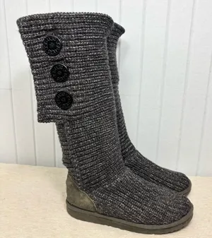 UGG Australia Cardy Tall Black Sweater Knit Button Boots Women’s Size US‎ 7 thumbnail 1