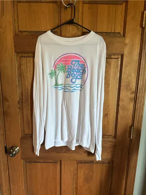 The Beach Boys White 100% cotton Long Sleeve Graphic Tee - Retro Palm Design thumbnail 2
