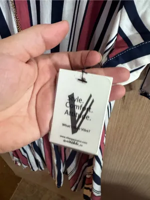 Vibe Vertical Stripe V-Neck Short Sleeve Dress in Wine, Navy & White Size 1X thumbnail 2