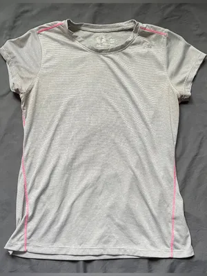 New Balance Short Sleeve Shirt Top Womens Medium Performance NB Grey Stripe Pink thumbnail 1