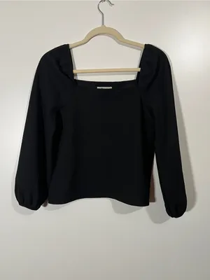 Madewell Crepe Square Neck Puff Sleeve Top in Black Size Small thumbnail 4