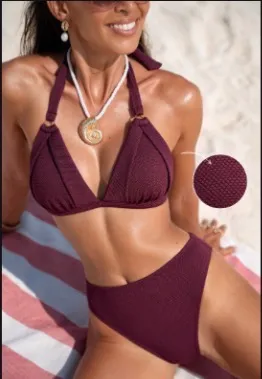 NWOT women’s cupshe wine textured two piece swimsuit size m thumbnail 1