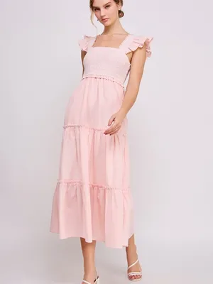 Smocked Ruffle Strap Tiered Midi Dress Medium thumbnail 4