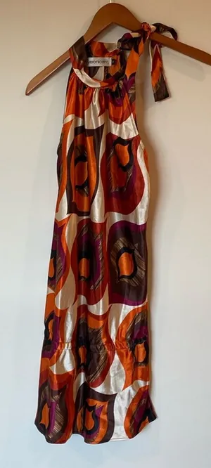 Veronica M Printed Halter tie at neck Slip On Dress Small Boho Classic Party thumbnail 1