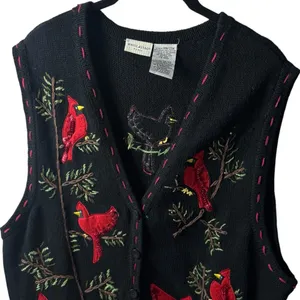 Vintage White Stag Button Up Sweater Vest Cardinals Holiday Cabin Cozy‎ 18W/20W thumbnail 3