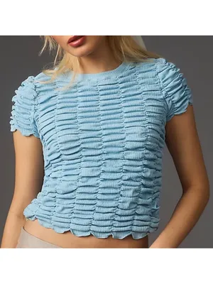 NWT Anthropologie Ruched Baby Doll Top Blue Size XL thumbnail 2