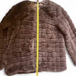 Chocolate Brown Faux Fur Grid Coat – Soft Plush Jacket, Size XS, Elegant & Cozy thumbnail 9