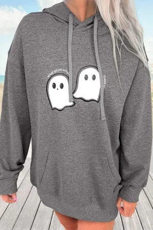 Halloween Ghost Print Mineral Wash Oversize Hoodie - Medium thumbnail 1