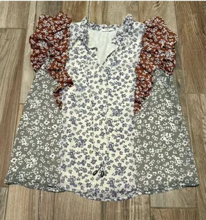 Entro Flutter Sleeve Multi Print Blouse thumbnail 1
