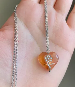Handmade quality Czech glass heart flower unique fairy romance cottage chic style necklace💐🩷 thumbnail 3