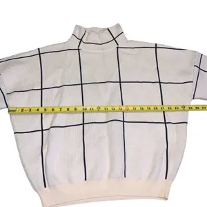 Chicwish Sweater Women M/L Cream Black Wool Blend Windowpane Grid Mock Neck Chic thumbnail 5