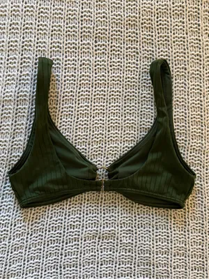 Hollister Olive Forest Green Ribbed Bikini Top Metal Ring Center Size Small thumbnail 2