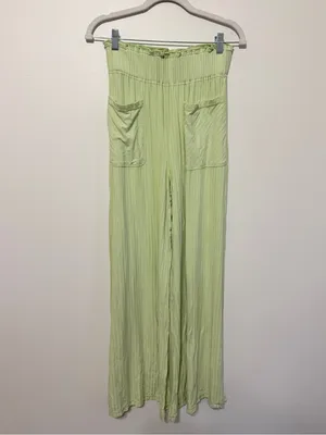 Free People Movement Blissed Out Wide Leg Pants Womens Size XS Green Ribbed thumbnail 2