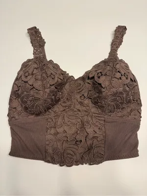 BKEssentials Floral Lace Full Coverage Bralette Deep Taupe Lined V thumbnail 4