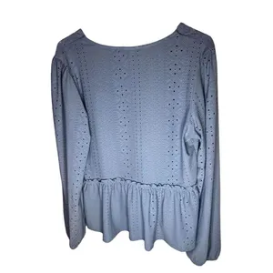 Altar'd State Women's Blue Eyelet Peplum Blouse Size L Long Sleeve thumbnail 4