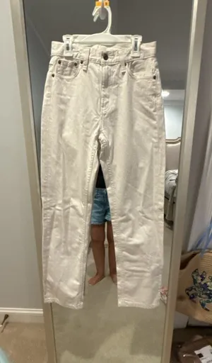Zara Straight Leg White Denim Jeans thumbnail 1